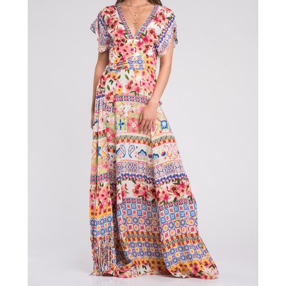 Desigual Brigitte long floral print maxi dress size EU 42/ US 14 resort boho - Picture 1 of 15